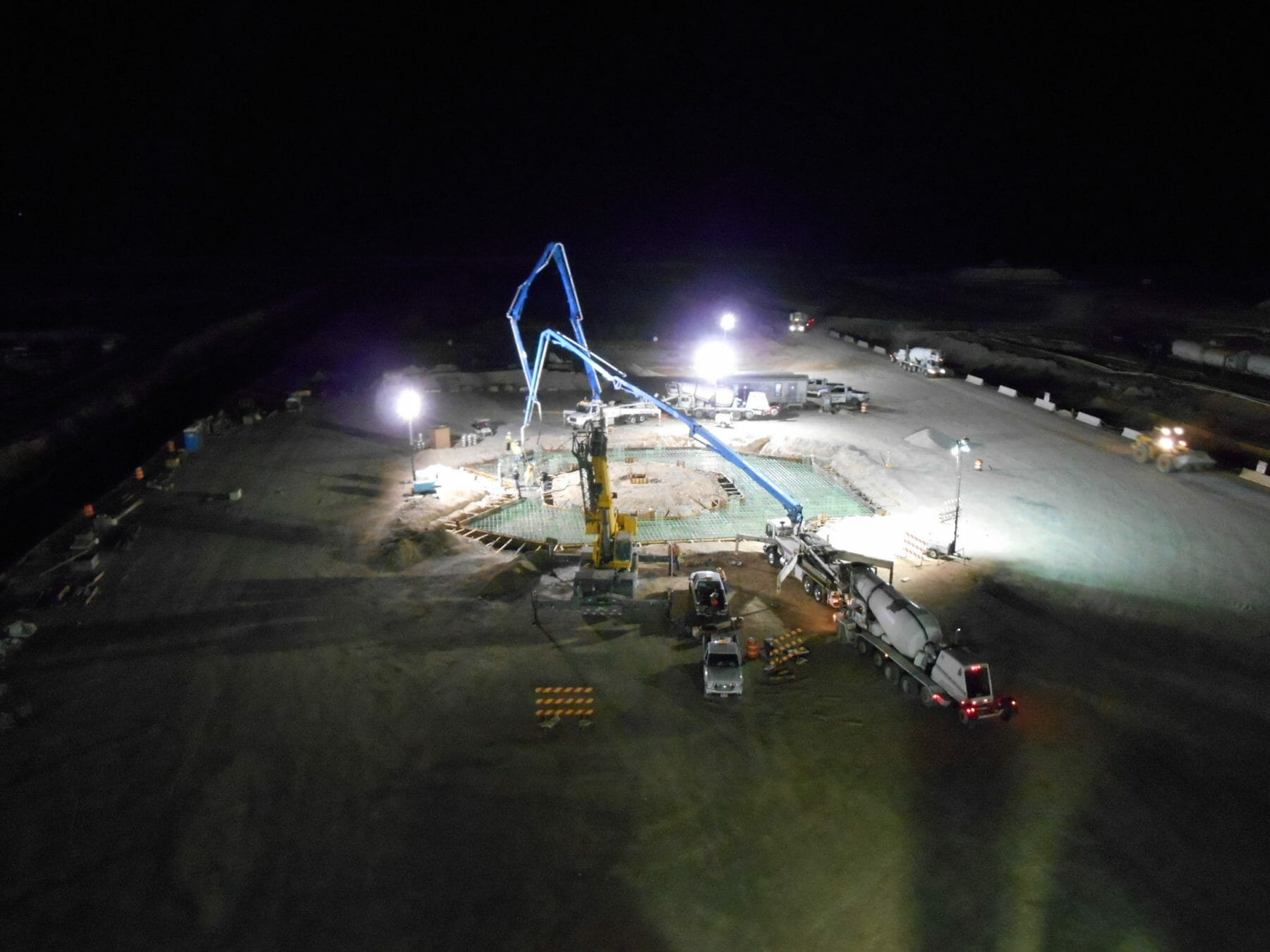 Night Construction Site Cement Foundation | Industrial Plant Construction Contractors | Wollam Construction