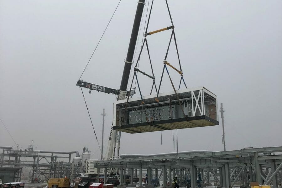 Crane Lifting Pre Engineered Room | Utah Mechanical Equipment Installation Contractor Services | Wollam Construction